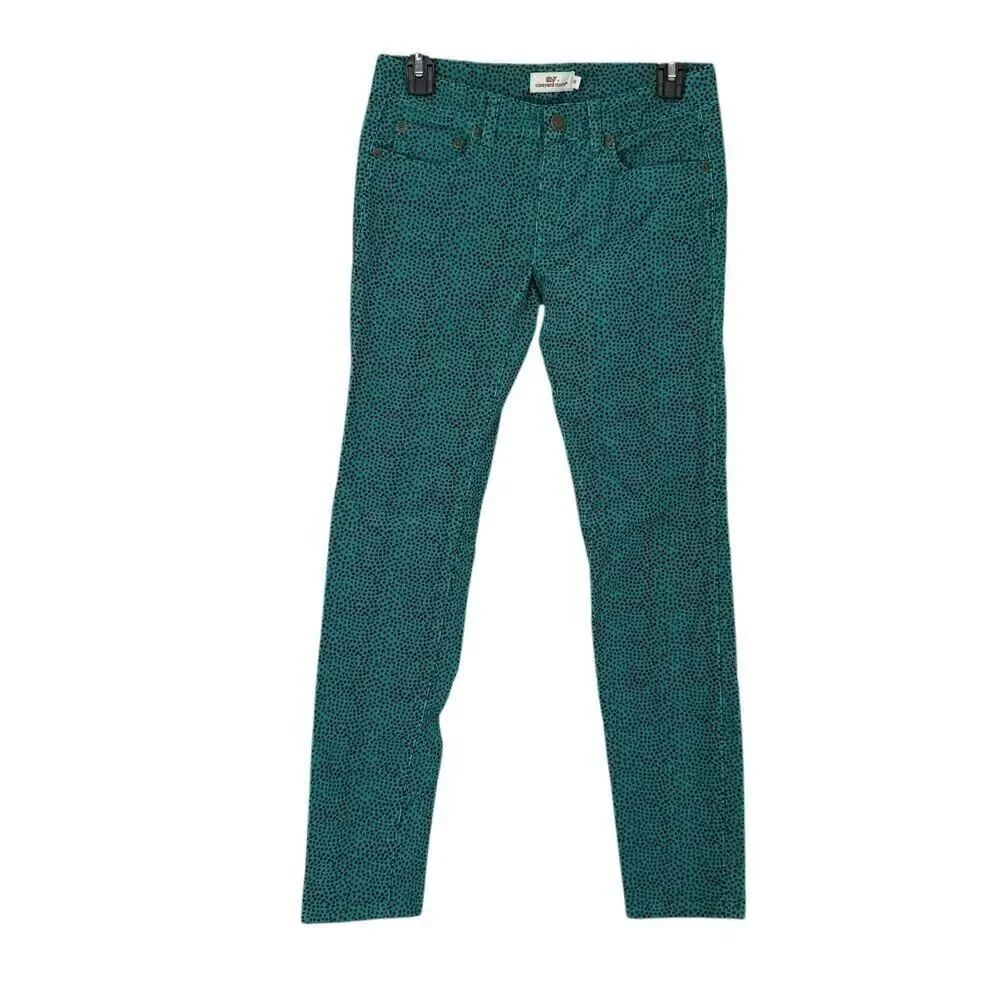 Vineyard Vines Corduroy Pants Womens Size 00 Camden Green Polkadot Skinny Preppy